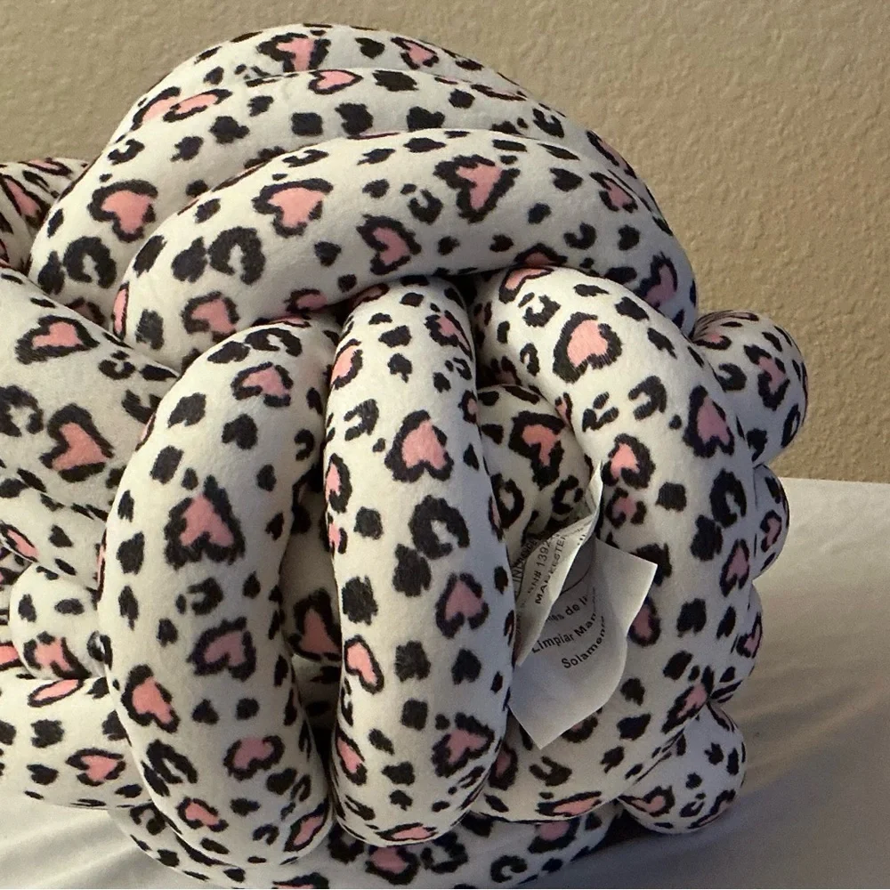 Pink & Black Leopard Print Knot Pillow. New
